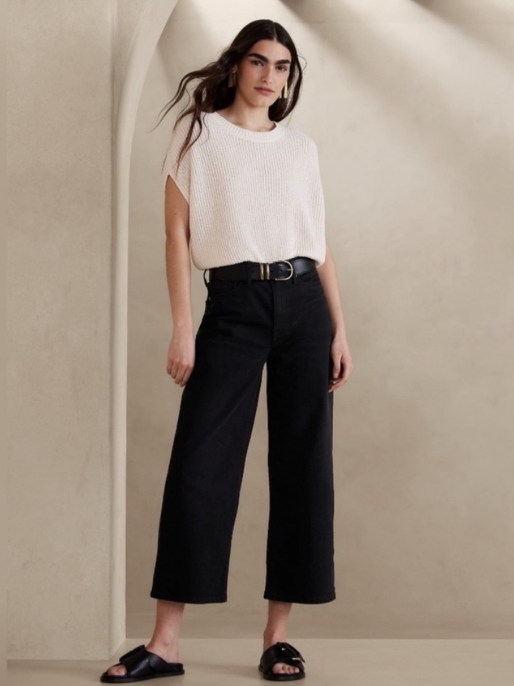 Banana Republic Black High-Rise Wide-Leg Crop Jeans Charcoal Wash